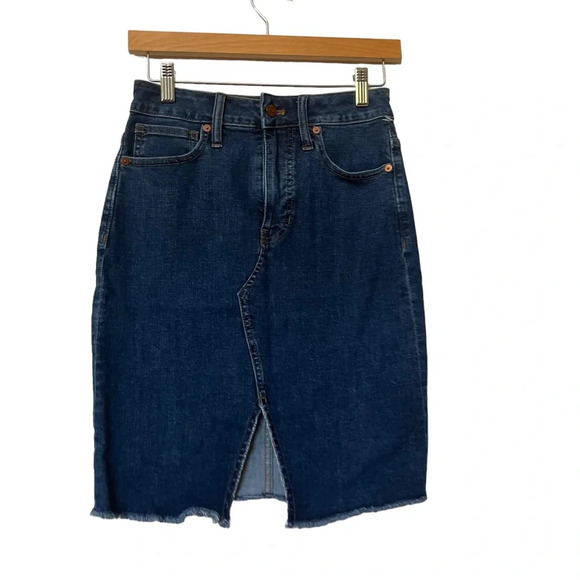 Madewell Dark Denim Mini Front Slit Button/Zipper Skirt A23 - Picture 1 of 5